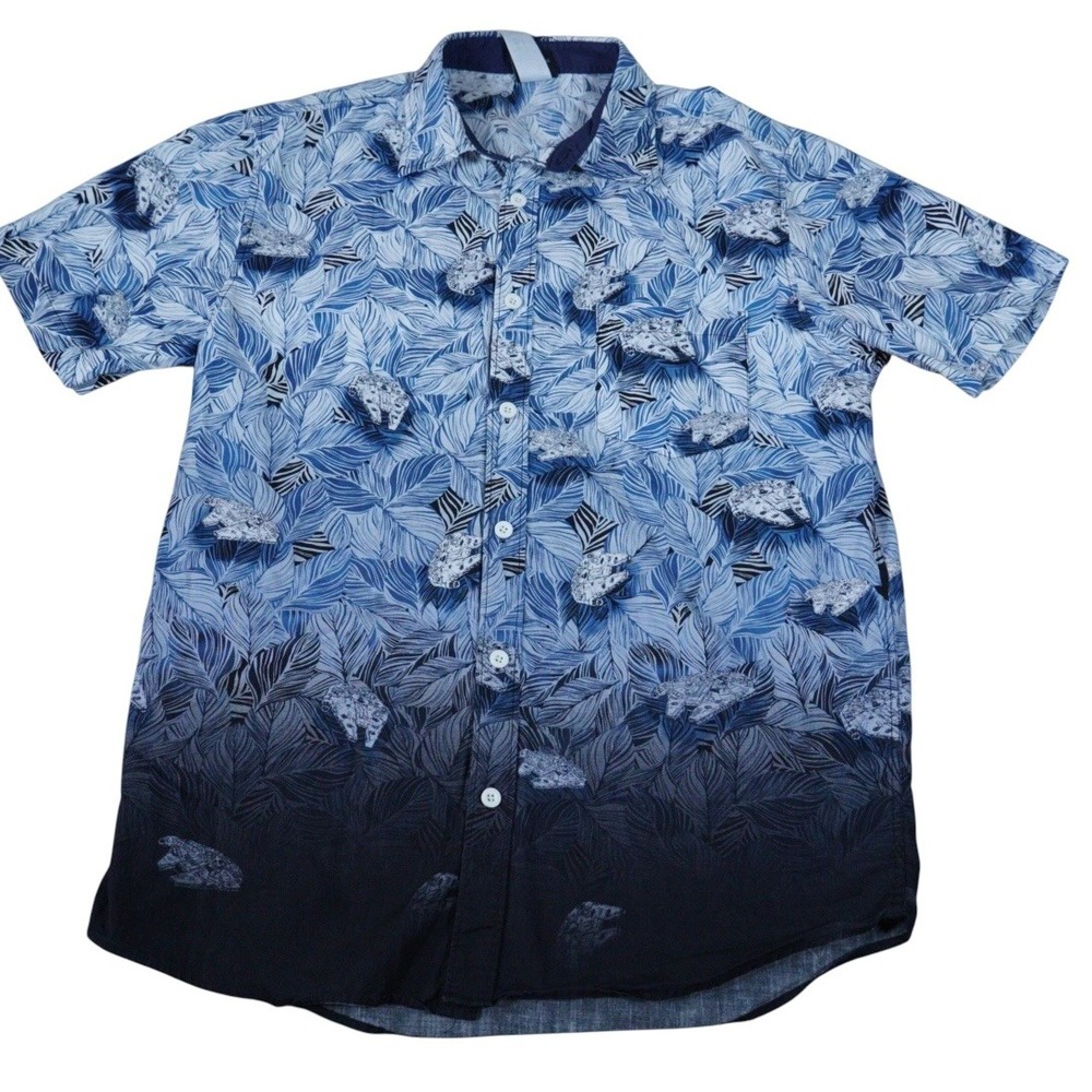 Star Wars Millennium Falcon Button Up Shirt Mens M Blue Hawaiian Graphic